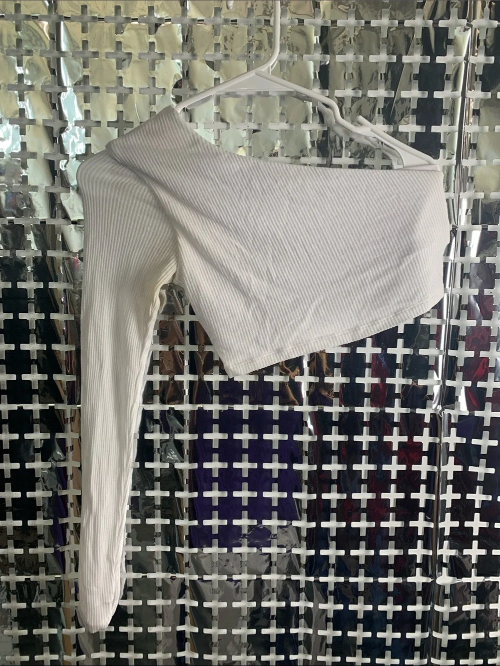 ALO Yoga White Ribbed One-Shoulder Crop Top